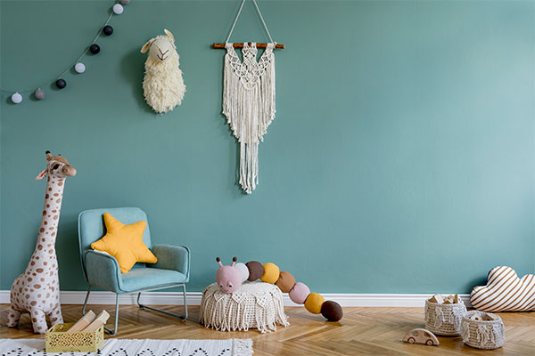 Baby toys in a blue nursery