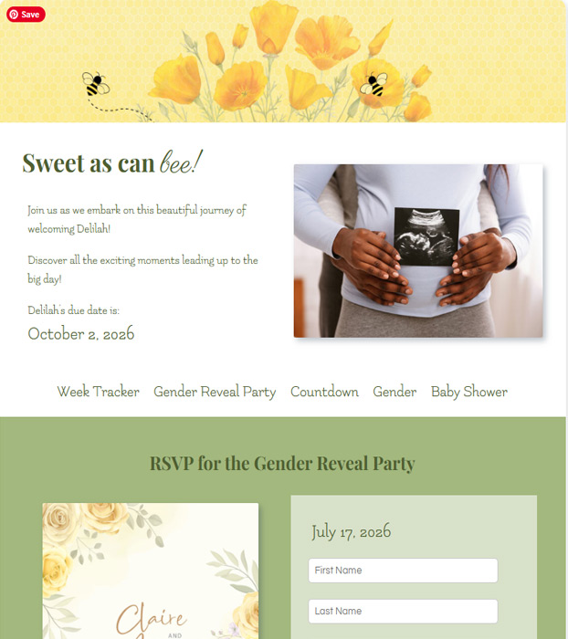 Screenshot of the Mama-to-Bee baby website