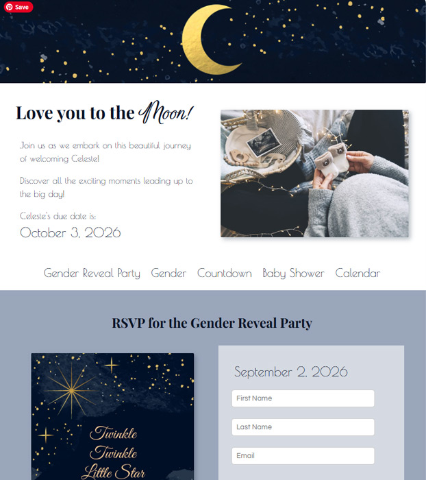 Screenshot of the DreamWeaver baby website
