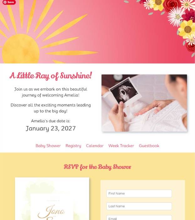 Screenshot of the Mama-to-Bee baby website